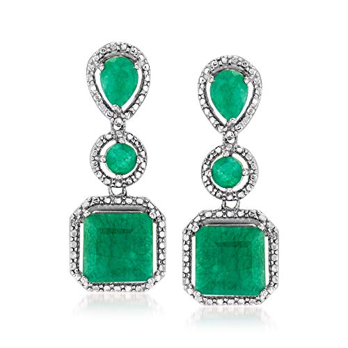 Ross-simons 7.30 ct. t.w. emerald drop earrings in sterling silve…