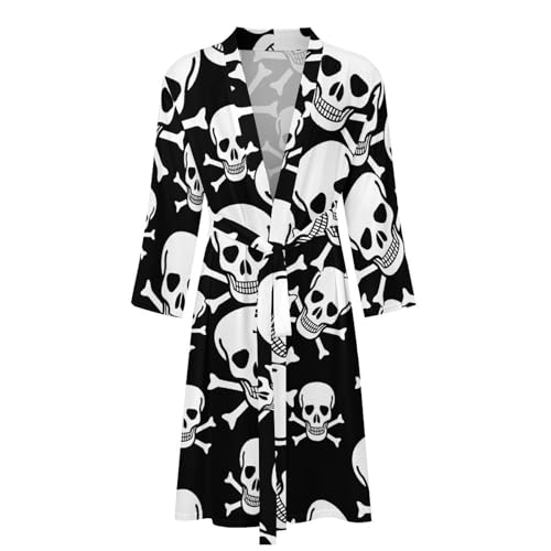 Crossbone Skull Head Mens Nightgown Lightweight Knee Long Bath Robe Spa Bathrobe Loungewear4