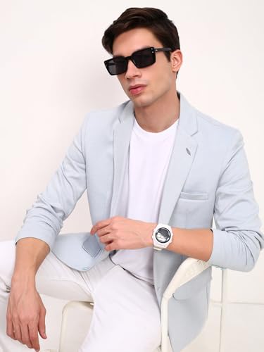 Image of SHOWOFFFF Men Solid Single Breasted Formal Blazer | Notched Lapel Full Sleeves Cotton Blazer for Mens | Slim Fit Regular Length Blazer for Men's