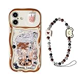Eiyikof Compatible with iPhone 16 Case with Cute Milk Tea and Charm Chain,Bling Liquid Quicksand and Sliding Camera Cover Shockproof Case for iPhone 16 for Women Girls-Coffee