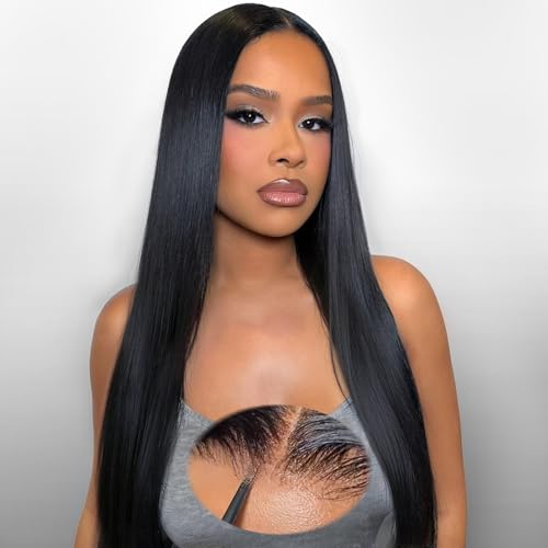 PISRY Wear and Go Glueless Wigs Human Hair Pre Plucked Pre Cut 180% Density 6x4 Ready to Wear Lace Front Human Hair Wigs Straight for Black Women 24 Inch
