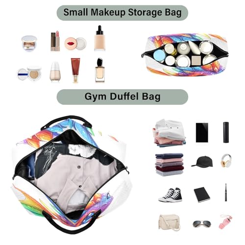 Travel Duffle Bag Weekender Bags Overnight Bag with Toiletry Bag Gym Duffel Bag Orange Purple Yellow Cute Drangon for Travel Business Trips Sport4