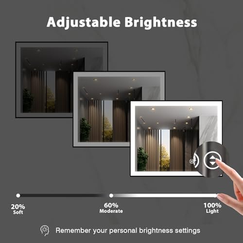 40x30 LED Bathroom Mirror, Black Aluminum Framed, Backlit + Front-Lit, 3 Colors Temperature Changeable, Dimmable Vanity Mirror, Tempered Glass, Defog, Waterproof, Memory (Horizontal/Vertical)