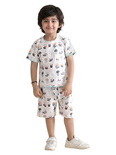 Image of POLKA TOTS 100% Pure Cotton T-Shirt and Shorts Combo For Boys | Summer Dress & Beach Wear for Boys and Toddlers | Breathable Premium Fabric Co-Ord Set Kids | Relaxed Fit Casual Summer Outfit for Kids