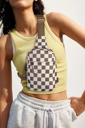 Checkered Sling Bag for Women, Checkered Crossbody Bags Small Chest Trendy Waist Purse Fanny Packs for Men and Women3