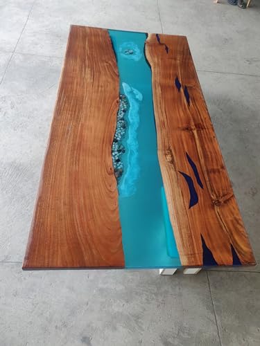 Metallic Blue Epoxy Resin Dining Table Coffee Table Living Room Table Center Table Patio Table Console Table Kitchen Table End Table Side Table with Iron Stand