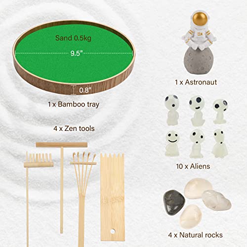 Miniature Zen Garden Kit For Desk, Outer Space Themed Zen Decor Sand Tray With Astronaut Statue And Aliens Figurines, Spaceman Planet Tabletop Ornament Zen Gift Meditation Accessories For Home Office #TOP6