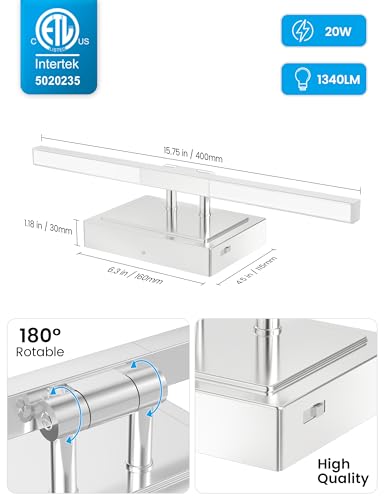 Image of NIORSUN 15.7 Inch Modern Bathroom Light Fixture, 20W 5CCT Dimmable LED Chrome Bathroom Vanity Lights Over Mirror, Vanity Lights for Bathrooms Restroom Mirror- ETL Certified
