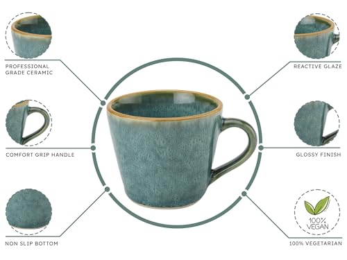 Image of Bodhi House Handmade Reactive Glaze Ceramic Tea Cup Set of 6 Pieces (175 Ml), Stoneware Coffee Mug, Microwave Safe Small Tea Cup, Ideal for Daily use, Casual Gatherings and Gifting, Ocean Green
