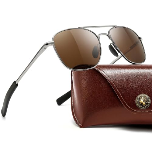 Image of SUNGAIT Real Glass Lens Sunglasses Military Style Pilot Aviator HD Shades with Upgraded Spring Hinge Bayonet Temples