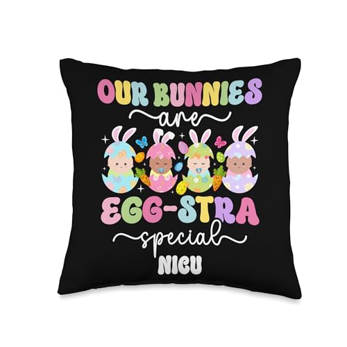 Funny NICU Nurse Easter Bunny Neonatal ICU Nurse Easter Day Throw Pillow -  Happy Easter Neonatal Intensive Care Unit Funny, YADS1MV386MUS_16X16