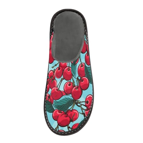 Cherry Leaves Fuzzy Slippers Soft Home Bedroom Slippers for Women Men House Shoes3