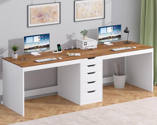 79 Inch 2 Person Desk with 5 Drawers Outlets for Home Office living Room