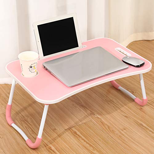 Amazon Crazy 🔥 Deals kusma Pink Lap Desk Bed Table Tray for Eating Writing Working Foldable Desk with iPad Slots for Children/Students/Kids/Adults (Pink)
