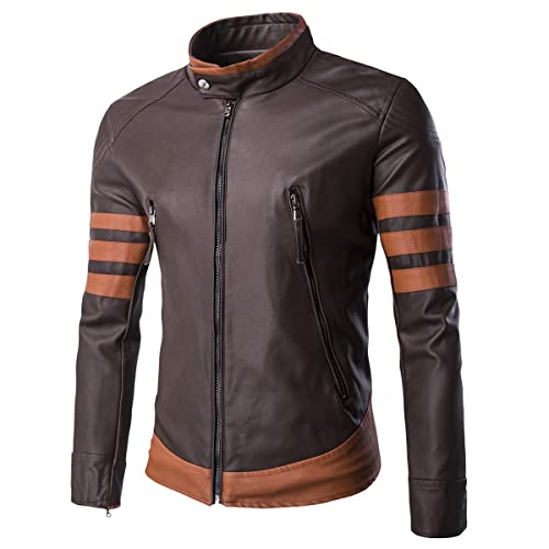 AOWOFS Men's Faux Leather Jacket Brown Moto Motorcycle Bomber Punk Fashion Slim Fit Coat2
