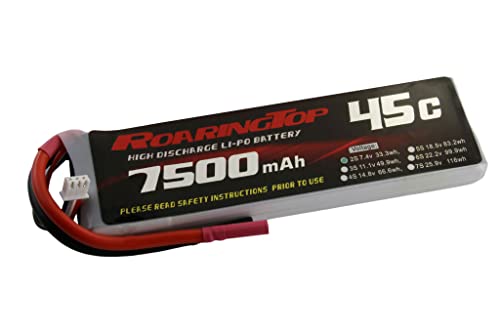 RoaringTop 7,4V 7500mAh 2S 45CRC Akku Hard Case Lipo Akkus Deans T Plus Pack mit 5mm Runddraht (ohne Stecker) für 1/8 1/10 RC Auto Modell Traxxas Slash Buggy Team Associated Cover