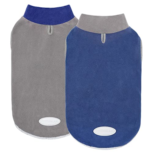 Image of cyeollo 2 Pack Dog Sweaters for Small Dogs Stretchy Sweatshirt Fleece Vest Pullover Dog Coat Reflective Pet Small Dogs Clothes Coats, Navy & Grey L