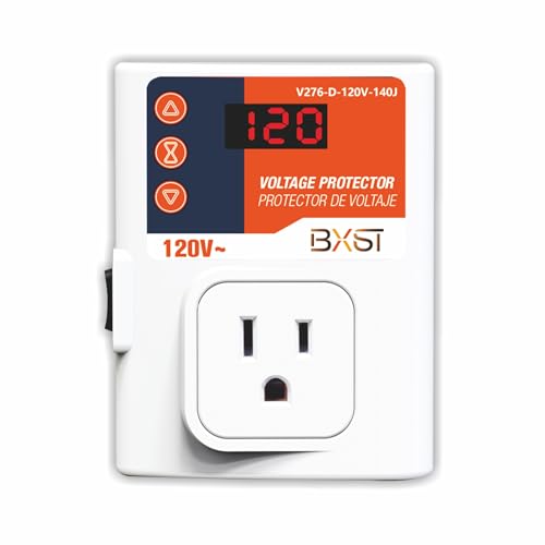 BXST Refrigerator Surge Protector LED Screen Single Outlet Adjustable Low/High Voltage Protection Overload Power Surge Voltage Spike Guard for Home and Office Appliance 120V 15A 1800Watts