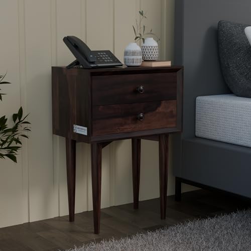 Image of Jangid Handicraft Solid Sheesham Wood Bedside Table for Bedroom | Wooden Bed Side Nightstand End Table with 2 Drawer Storage for Home & Living Room | Sofa Side Table | Rosewood,Walnut Finish
