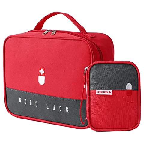 Xiangtat Home First Aid Empty, Large Capacity Medicine Storage Bag Portable Travel Medicine Box Survival Bag Emergency Bag for Car Camping (Style B Red) Cover