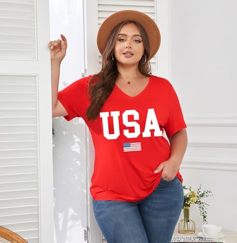 Image of ForHailey Women's Plus Size Short Sleeve Tee Shirt V Neck Basic Ladies Loose Fit T Shirt 1X-5X