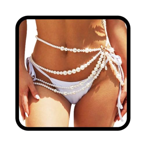 Asooll Pearl Waist Chain Gold Layered...