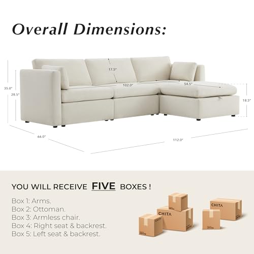 Image of CHITA 112 inch Modular Sectional Sofa, 4 Seat Modular Couch, Linen