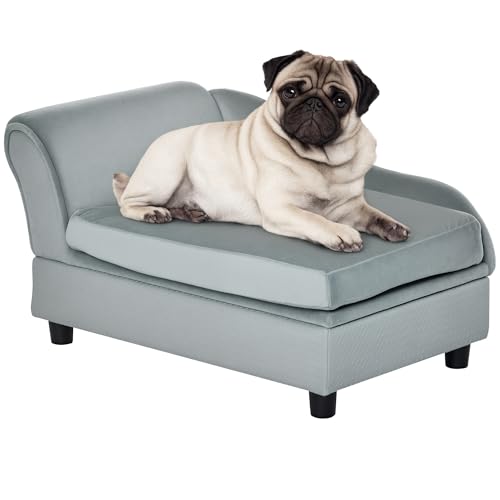 PawHut Luxury Fancy Dog Bed for Small Dogs with Hidden Storage, Small Dog Couch with Soft 3" Foam, Dog Sofa Bed, Cushy Dog Bed, Modern Pet Furniture for Puppies and Little Breeds, Gray