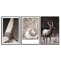 3 Piece Framed Canvas Wall Art Black and White Deer Canvas Prints Home Artwork Decoration for Living Room,Bedroom - 16