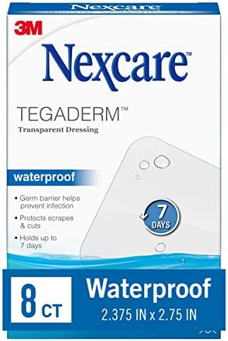 Nexcare Tegaderm Waterproof Transparent Dressing, Dirtproof, Germproof, Provides Protection To Minor Burns, Scrapes, Cuts, Blisters And Abrasions, 2.375 x 2.75 in, 8 Count