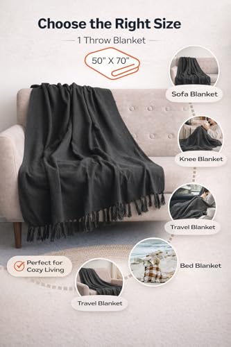 Image of Cotton Sofa Throw Blanket with Tassels 50x60 Inches Decorative Bed Throw for Living Room & Couch (Dark Green, Pack of 1)