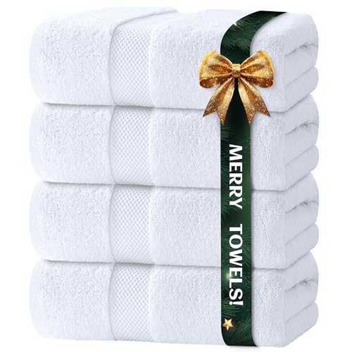 White Classic Luxury Bath Towels Set of 4 Large – 700 GSM Turkish Cotton Ultra Soft Bath Towels 27×54 | Highly Absorbent and Quick Dry | Hotel Towels for Bathroom Luxury, Plush Shower Towels, White