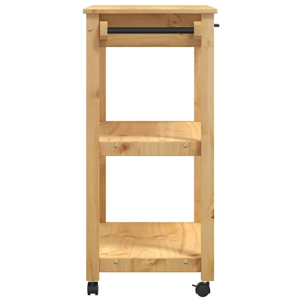 vidaXL Carrito de Cocina, Organizador de Comida Verduras Té, Carro de Servicio, Almacenamiento para Baño Salón Estudio, Madera Maciza de Pino