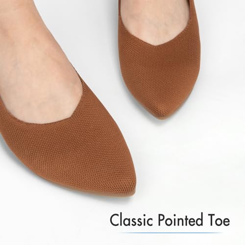 ATHMILE Pointed Toe Flats for Women Dressy Brown Work Shoes Business Casul Knit Ballet Flats Slip on Office Ladies Comforttable Dress3