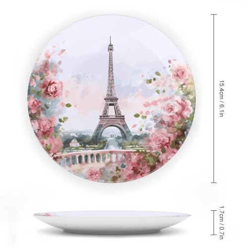 Plato decorativo de cerámica con Torre Eiffel y flores 6 pulg miniatura 2