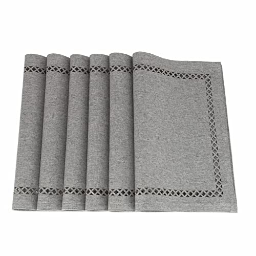 Placemats Set of 6 for Dining Table with Hollow Edge Design- Table Mats 12x 18 Inch, Cloth Place mats Machine Washable (Grey 6pcs)