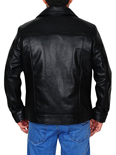 Mens Rock N Roll Elvis Black Real Leather Shirt Jacket2