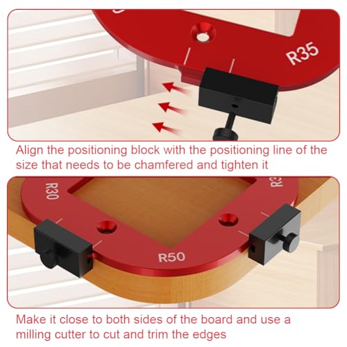 Router Jig Radius Schablone, 2 Stück Frässchablonen für Oberfräse, Ecklehren Schablonen Set für Holzbearbeitung R10 R15 R20 R25 R30 R35 R40 R50, 4 in 1 Radius Routing Vorlagen, Aluminiumlegierung