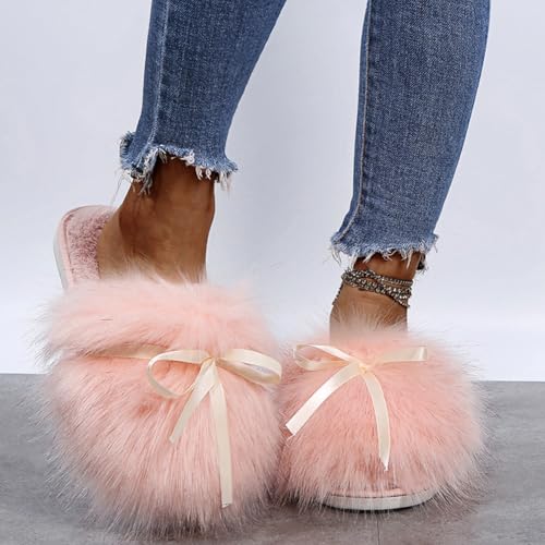Slippers for Women Fuzzy Bow Slipper Cute Fluffy Cozy House Shoes with TPR Sole Indoor and Outdoor2