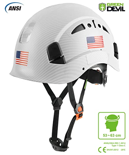 Image of GREEN DEVIL Safety Helmet Hard Hat Adjustable Lightweight Vented ABS Work Helmet 6-Point Suspension ANSI Z89.1 Approved Ideal for Industrial & Construction