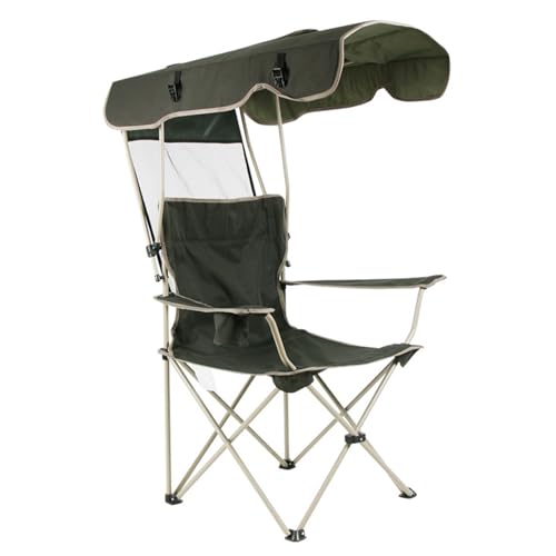 aqxreight Silla Plegable Portátil con Toldo Retráctil para Exteriores, Playa, Camping, Césped, Resistente Tela de Buey, Marco Reforzado, Portavasos para Patio Trasero, Picnic, Pesca, Viajes (Green)