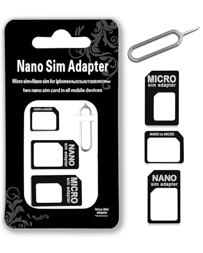 HUVZOR 3 lots 4 in1 SIM Nano Adaptateur de Carte, 3 Set Nano SIM Cartes Kit, Adaptateur SIM et Epingle D'ejection, pour Smartphones