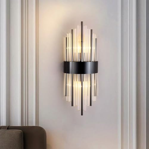 Image of Aomesinc Modern Crystal Wall Light Fixtures Gold Wall Sconce Brushed Lamp for Bedroom Living Room Bathroom Vanity Bedside Hallway Black(Without Bulb)