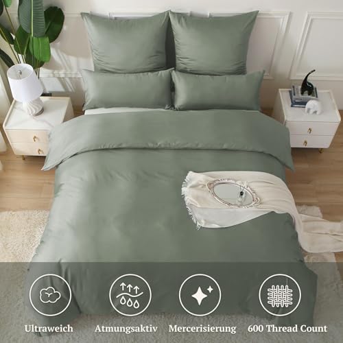 MILDLY Satin Bettwäsche 220x240 Baumwolle,Seidig Luxus Bettzeug,Grausage – Ansicht 2