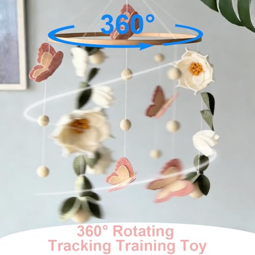 Baby Mobile Blumen & Schmetterlinge, Mobile fürs Babybett und Wickeltisch, Babyzimmer Deko mit Waldmotiv, liebevolles Baby Windspiele Geschenk für Jungen und Mädchen