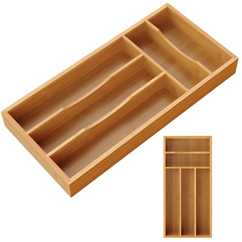 Bayting Small Silverware Organizer, Bamboo Kitchen Drawer Cutlery Organizer, Utensil Holder...