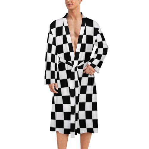 Black And White Checkered print Bathrobe Soft And Comfortable Bathrobe Skin-Friendly And Breathable