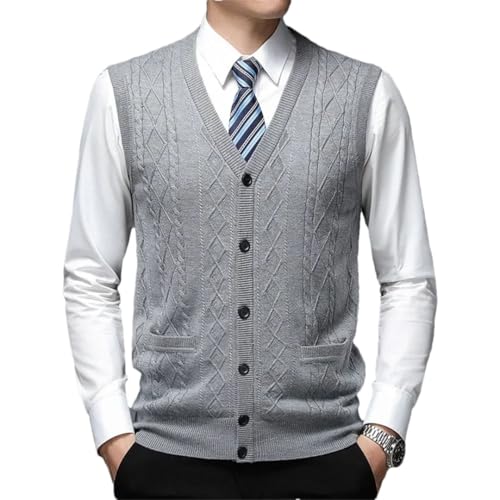 Men’S Solid Soft Knit Sweater Vest Casual Slim Fit V-Neck Sleeveless Button Down Cardigan Waistcoat