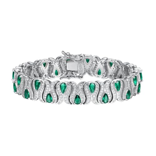 Pear Cut Created Emerald Bracelet for Women 18K Gold Plated Birthstone Bracelets 3 * 5MM S925 Sterling Silver Tennis Bracelet Green Bracelets Birthday Jewelry (Width 10MM)