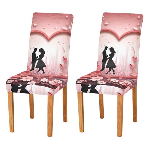 JUMBEAR Coppie coprisedie per San Valentino, per sala da pranzo, 4 pezzi, elasticizzato, rimovibile, lavabile, coprisedia decorativo